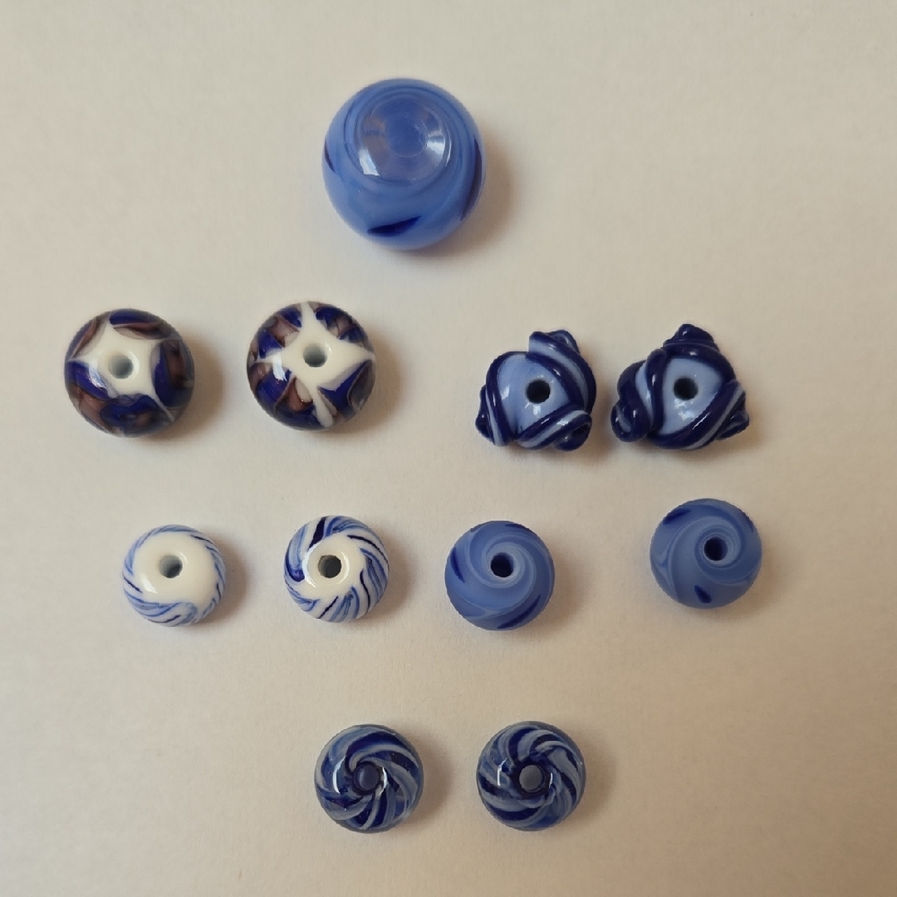 Lot of Blue and White Art Glass & Lapis Beads